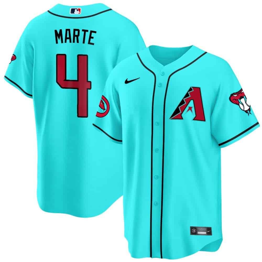 Men Arizona Diamondback #4 Marte Light Blue 2024 Nike Cool Base MLB Jersey